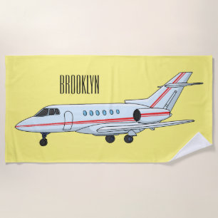 Private jet cartoon illustration beach towel