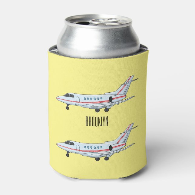 Private jet cartoon illustration can cooler (Can Front)