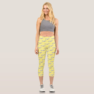 Private jet cartoon illustration capri leggings