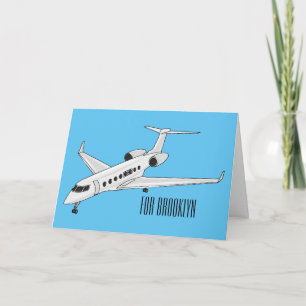 Private jet cartoon illustration card