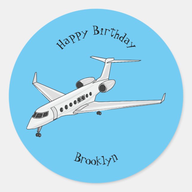 Private jet cartoon illustration classic round sticker (Front)
