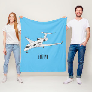 Private jet cartoon illustration fleece blanket