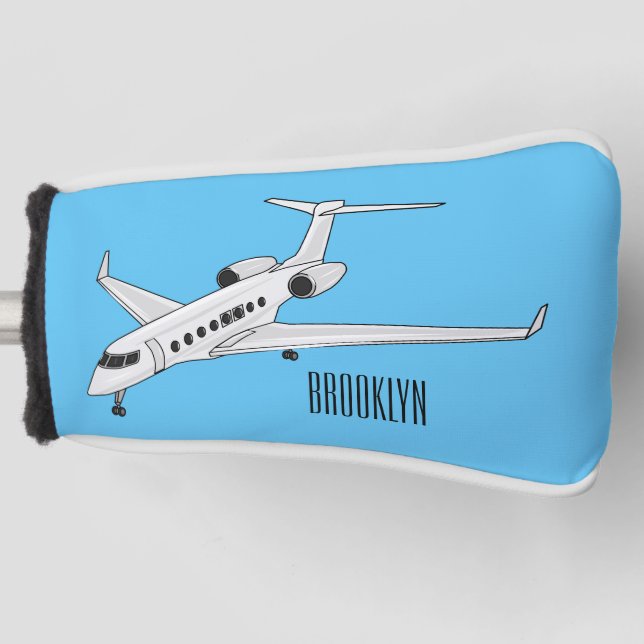 Private jet cartoon illustration golf head cover (Front)
