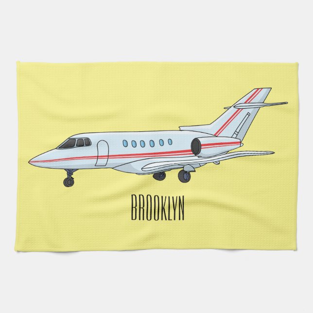 Private jet cartoon illustration kitchen towel (Horizontal)
