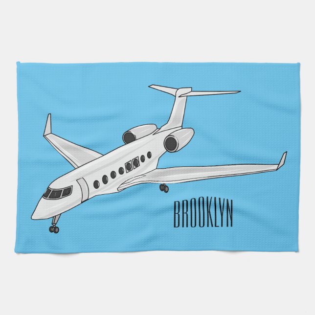 Private jet cartoon illustration kitchen towel (Horizontal)