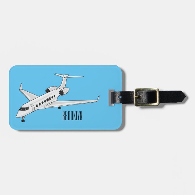 Private jet cartoon illustration luggage tag (Front Horizontal)