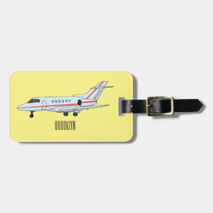 Private jet cartoon illustration luggage tag