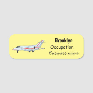 Private jet cartoon illustration name tag