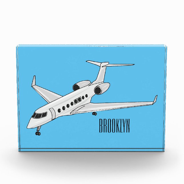 Private jet cartoon illustration photo block (Front)