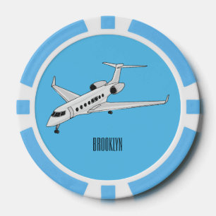 Private jet cartoon illustration poker chips