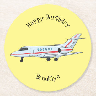 Private jet cartoon illustration round paper coaster