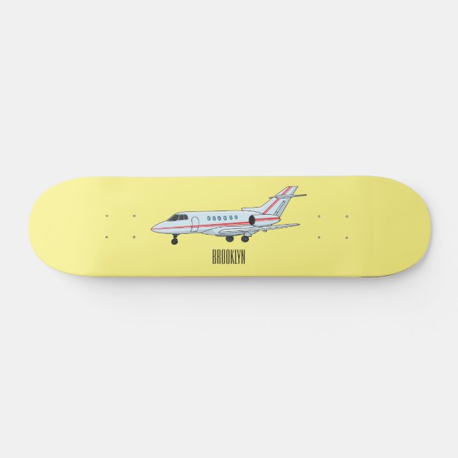 Private jet cartoon illustration skateboard (Horz)