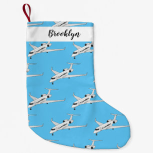 Private jet cartoon illustration small christmas stocking