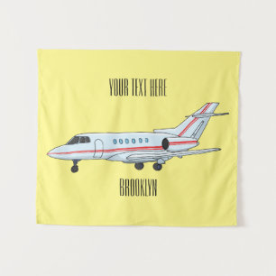Private jet cartoon illustration tapestry