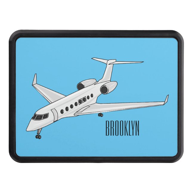 Private jet cartoon illustration trailer hitch cover (Front)