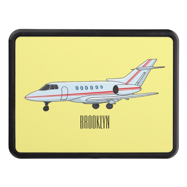 Private jet cartoon illustration trailer hitch cover (Front)