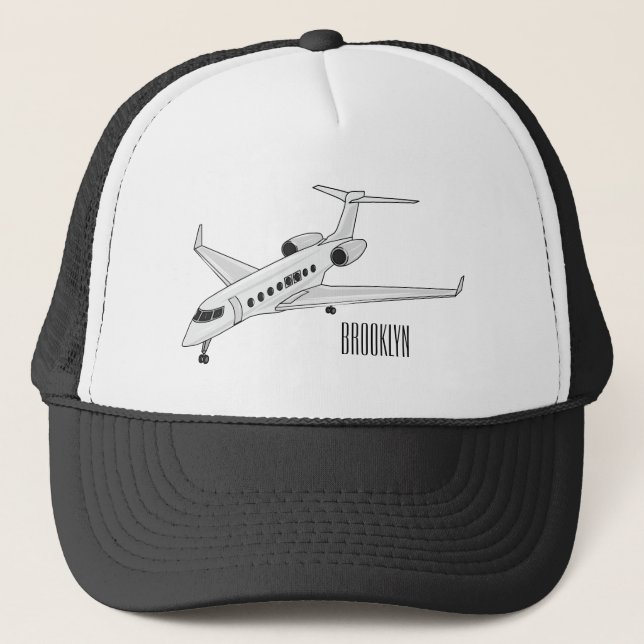 Private jet cartoon illustration trucker hat (Front)