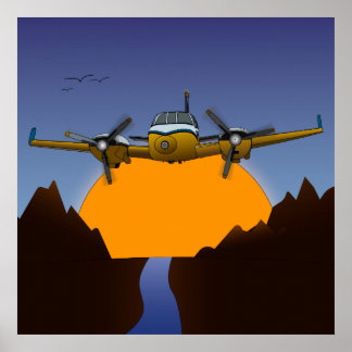 Private jet. Sunset. Poster