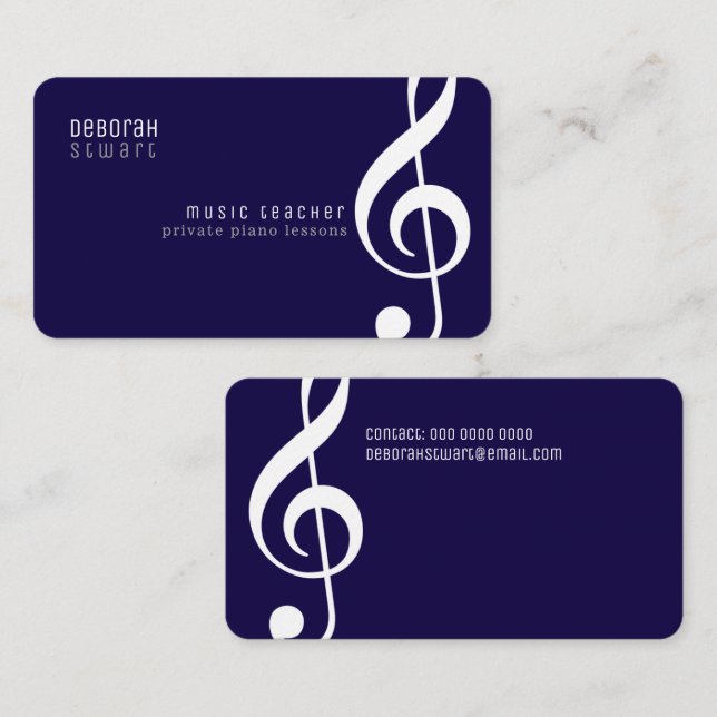 Private lessons music teacher dark-blue business card (Front/Back)