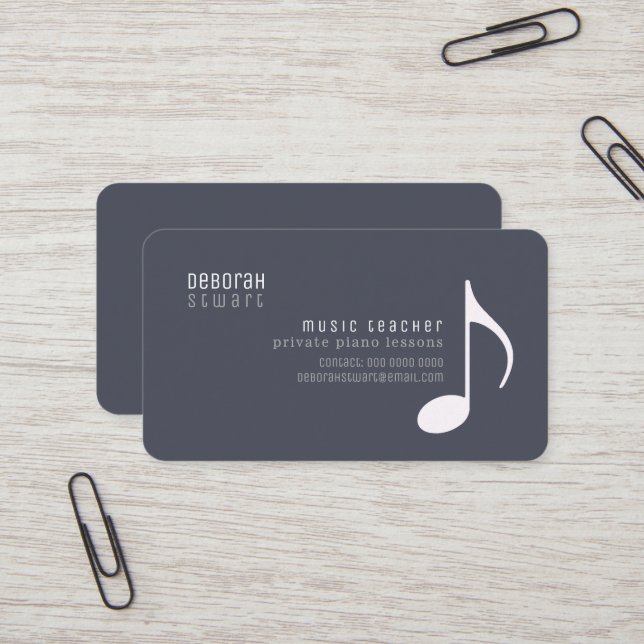 Private Lessons music teacher lead-gray Business Card (Front/Back In Situ)