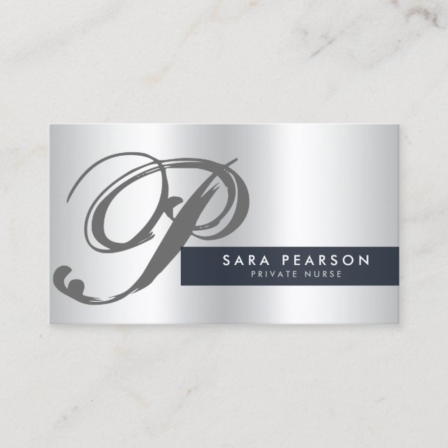 Private Nurse Silver Monogram Business Card (Front)