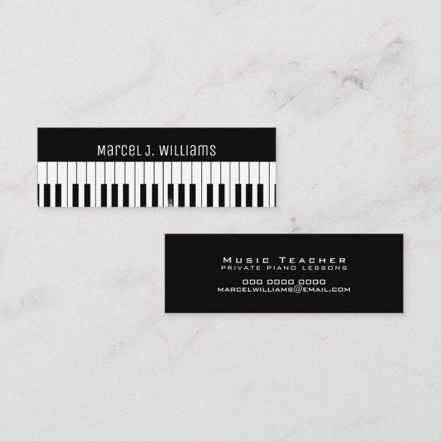Private Piano Lessons Music Teacher Black Mini Business Card (Front/Back)