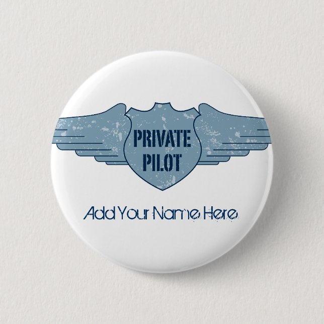 Private Pilot Blue Wings 2 Inch Round Button (Front)