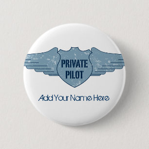 Private Pilot Blue Wings 2 Inch Round Button