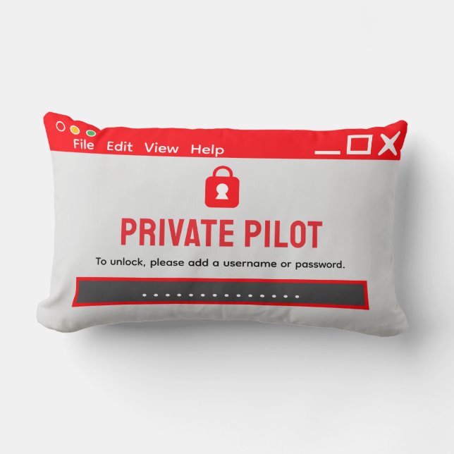 Private Pilot “Password Required” Throw Pillow (Front)