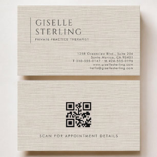 Private Practice Therapist Neutral Linen QR Code Business Card