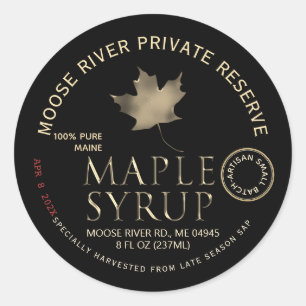 Private Reserve Maple Syrup Black with Gold Leaf  Classic Round Sticker