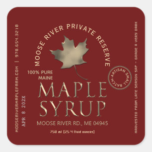 Private Reserve Maple Syrup Red with Gold Leaf Square Sticker