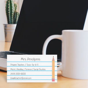 Private Teacher Tutor Personalized Flashcard Business Card