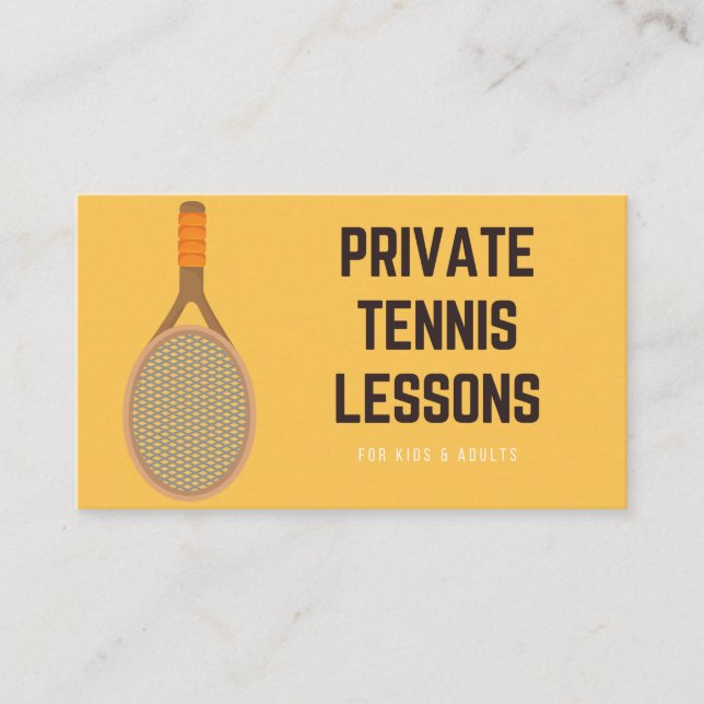 Private Tennis Lessons For Kids & Adults Coach Business Card (Front)
