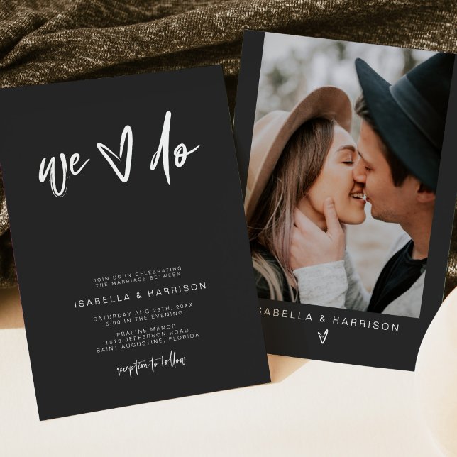 PRIYA Black Contemporary Modern Photo Wedding Invitation (Creator Uploaded)