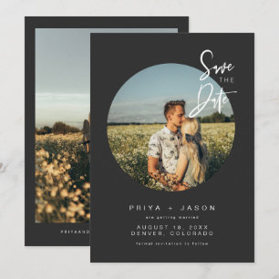 PRIYA Black Round Photo Save the Date Invitation