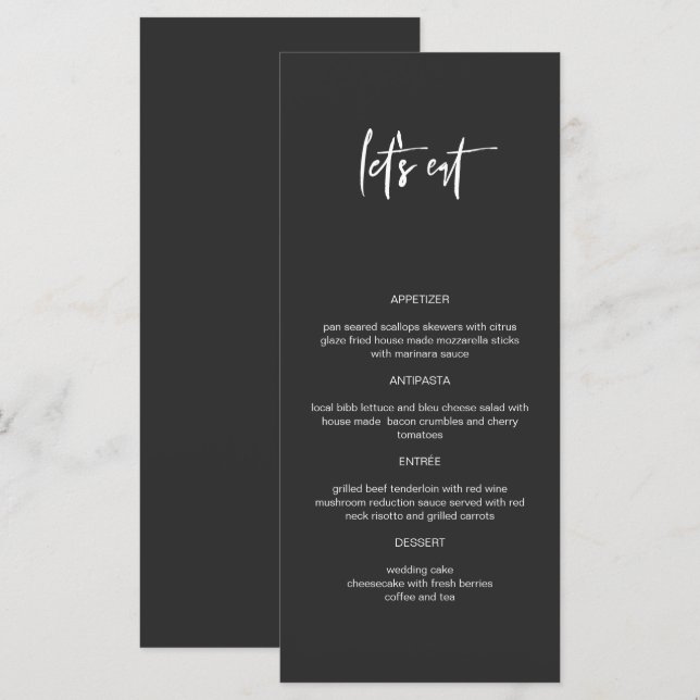 PRIYA Edgy Black Modern Let's Eat Menu (Front/Back)