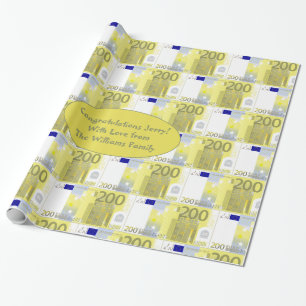 Prize Money 200 Euro Bank Notes Pattern Funny Wrapping Paper