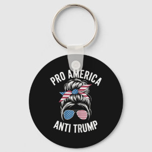 Pro America Anti Trump Messy Bun Political Flag Keychain