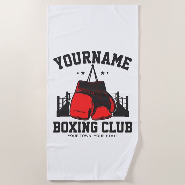 Pro Boxer ADD NAME Red Gloves Boxing Ring Training Beach Towel (Front)