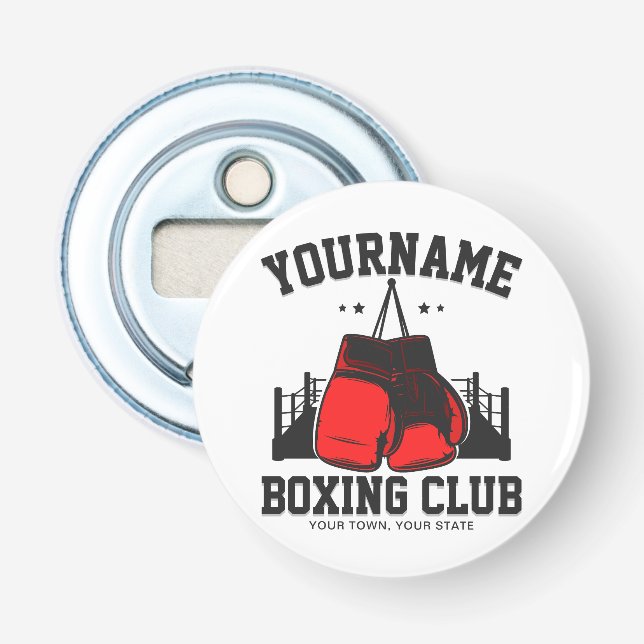 Pro Boxer ADD NAME Red Gloves Boxing Ring Training Bottle Opener (Front)