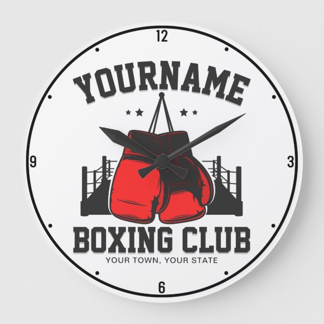 Pro Boxer ADD NAME Red Gloves Boxing Ring Training Large Clock (Front)