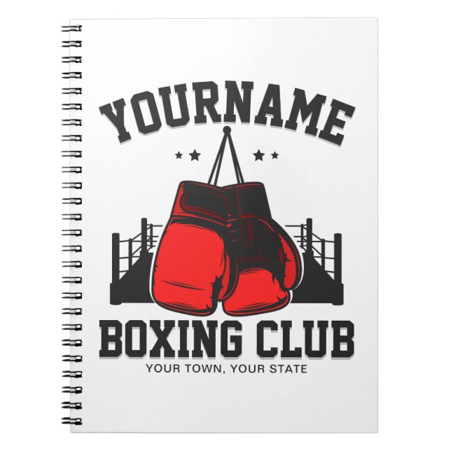 Pro Boxer ADD NAME Red Gloves Boxing Ring Training Notebook (Front)