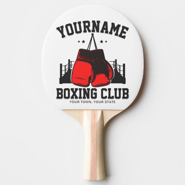 Pro Boxer ADD NAME Red Gloves Boxing Ring Training Ping Pong Paddle (Front)