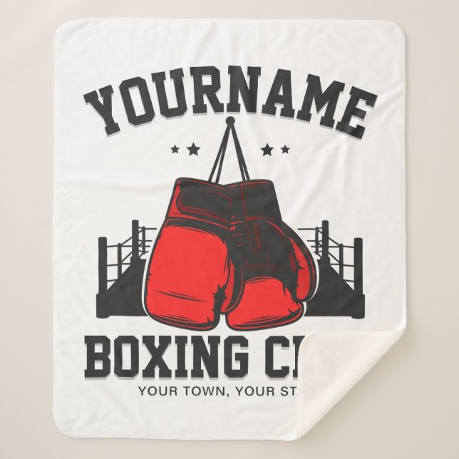 Pro Boxer ADD NAME Red Gloves Boxing Ring Training Sherpa Blanket (Front)