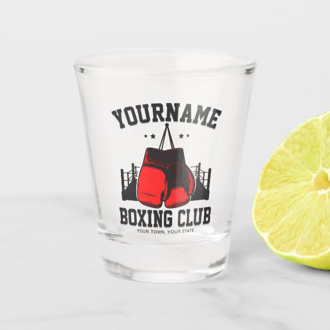 Pro Boxer ADD NAME Red Gloves Boxing Ring Training Shot Glass (Front)