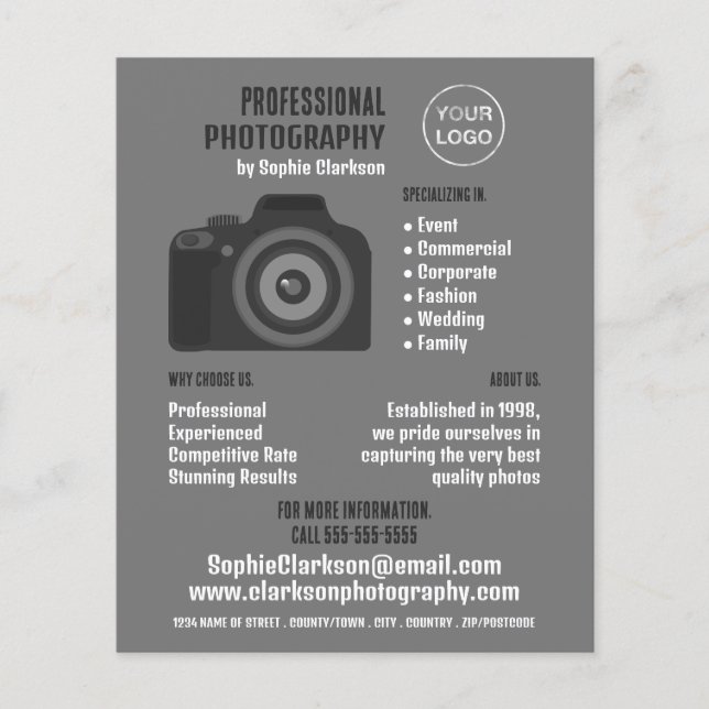 Pro Camera Icon, Photographer, Photography Hire Flyer (Front)