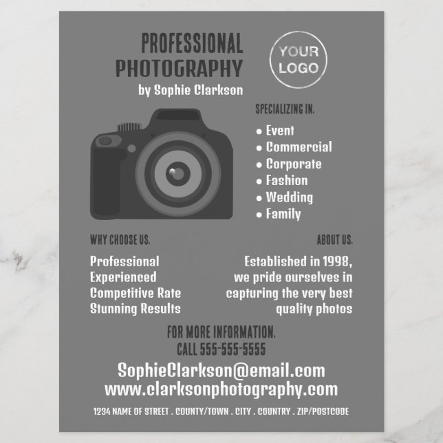 Pro Camera Icon, Photographer, Photography Hire Flyer (Front)