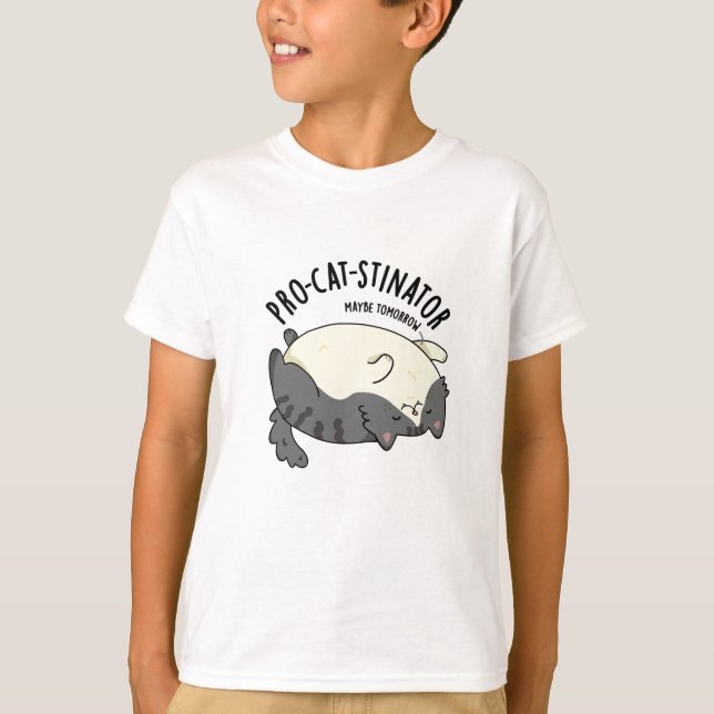 Pro-cat-stinator Funny Fat Cat Pun  T-Shirt (Front)