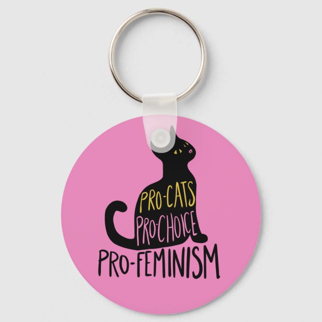 Pro-cats pro-choice pro-feminism black cat keychain (Front)